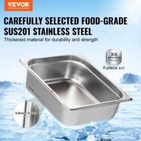 8 Pack 1/2 Size Hotel Pans Steam Table Pan Stainless Steel 4" Deep Lid