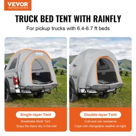 VEVOR Truck Bed Tent, 5.5'-6' Pickup Truck Tent with Rain Layer and Carry Bag, Waterproof PU2000mm Double Layer Truck Tent for C