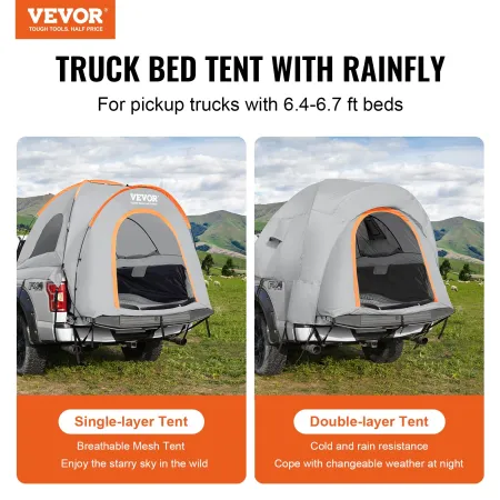 VEVOR Truck Bed Tent, 5.5'-6' Pickup Truck Tent with Rain Layer and Carry Bag, Waterproof PU2000mm Double Layer Truck Tent for C