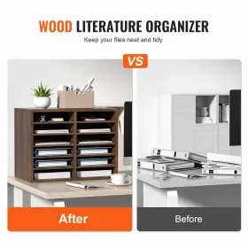 Literature Organizers, 12 Compartments Office Mailbox with Adjustable Shelves, Wood Literature Sorter 20.4x12x16.1 inches for Of