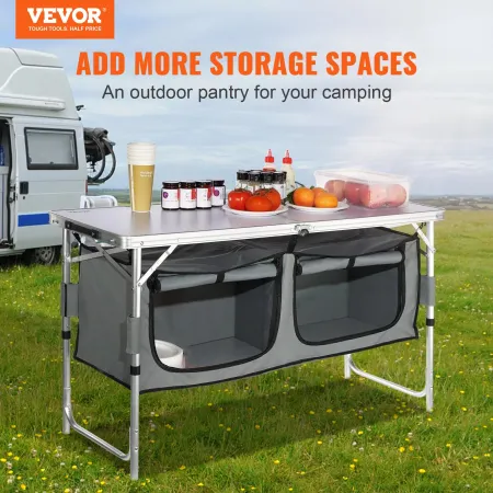 Camping Kitchen Table Folding Portable Cook Station 3 Adjustable Heights