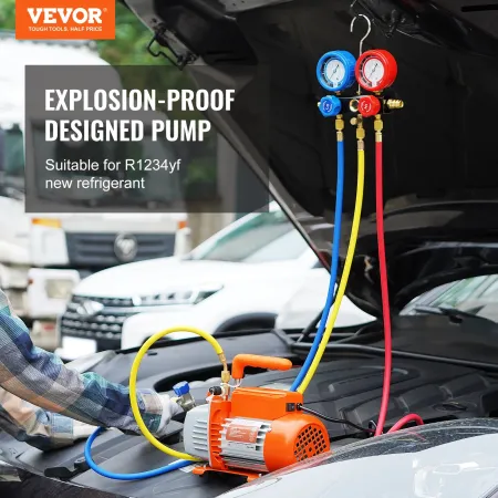 VEVOR 1/5 HP 3.5 CFM AC Vacuum Pump and Gauge Set, Single Stage Rotary Vane HVAC Air Vacuum Pump A/C Refrigerant Kit Manifold Ga