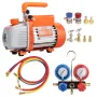 1/5 HP 3.5 CFM AC Vacuum Pump and Gauge Set, Single Stage Rotary Vane HVAC Air Vacuum Pump A/C Refrigerant Kit Manifold Gauge Se