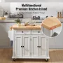 Kitchen Island Cart with Solid Wood Top, 90 cm Width Mobile Carts with Storage Cabinet, Rolling Kitchen Table with Spice Rack, T