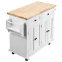 Kitchen Island Cart with Solid Wood Top, 90 cm Width Mobile Carts with Storage Cabinet, Rolling Kitchen Table with Spice Rack, T