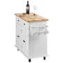 Kitchen Island Cart with Solid Wood Top, 90 cm Width Mobile Carts with Storage Cabinet, Rolling Kitchen Table with Spice Rack, T