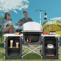 Camping Kitchen Table, Folding Outdoor Cooking Table with Storage Carrying Bag, Aluminum Cook Station 3 Cupboard & Detachable Wi