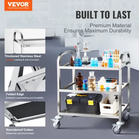 rustfri stålvogn, 3-lags laboratorievogn 181,4 kg