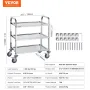 VEVOR Stainless Steel Cart, 3 Layers Lab Utility Cart 181.4kg Weight Capacity, Medical Cart with Lockable Universal Wheels, for 