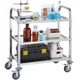 VEVOR Stainless Steel Cart, 3 Layers Lab Utility Cart 181.4kg Weight Capacity, Medical Cart with Lockable Universal Wheels, for 