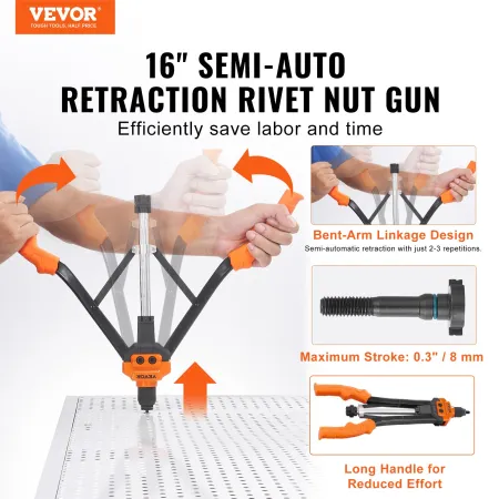 VEVOR Rivet Nut Tool, 40.6cm Rivnut Tool Kit with 13PCS Metric and SAE Mandrels, 186PCS Rivet Nuts, M3, M4, 10-24, M5, M6, 1/4-2