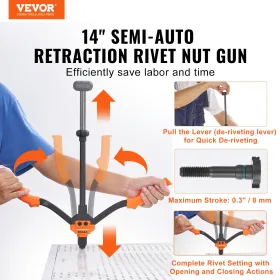 VEVOR Rivet Nut Tool, 35.6 cm Rivnut Tool Kit with 7 PCS Metric and SAE Mandrels, 70 PCS Assorted Rivet Nuts, 10-24, 1/4-20, M6,