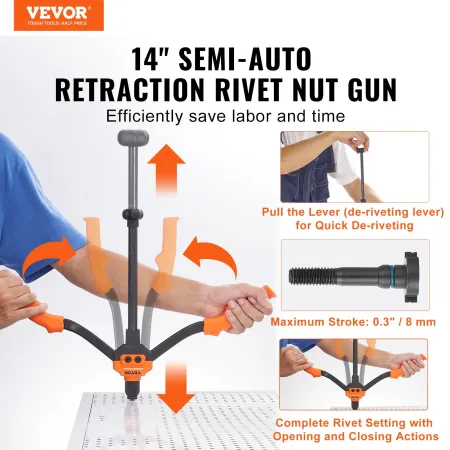 VEVOR Nittemøtrikværktøj, 35,6 cm ribnødværktøjssæt med 7 STK metriske og SAE-dorne, 70 stk. Assorterede Nittemøtrikker, 10-24,