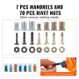 Rivet Nut Tool, 35.6 cm Rivnut Tool Kit with 7 PCS Metric and SAE Mandrels, 70 PCS Assorted Rivet Nuts, 10-24, 1/4-20, M6, 5/16-