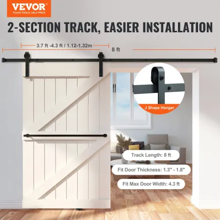 8FT Sliding Ladedør Hardware Kit, 149,7 kg Loading Heavy Duty