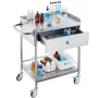 VEVOR Medical Cart, 2 Layers Stainless Steel Cart 99.8 kg Weight Capacity, Lab Utility Cart with 360° Silent Wheels and a Drawer