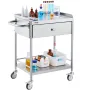VEVOR Medical Cart, 2 Layers Stainless Steel Cart 99.8 kg Weight Capacity, Lab Utility Cart with 360° Silent Wheels and a Drawer