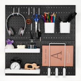 Pegboard Combination Kit 11 x 11" Plastic Pegboard 4 Panels for Home Black