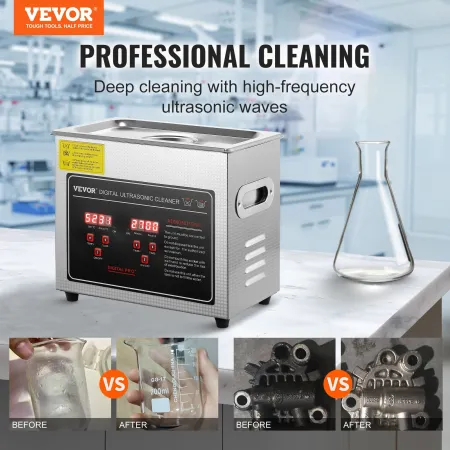 VEVOR Ultrasonic Cleaner med Digital Timer & Heater, Professionel Ultra Sonic Smykkerenser, Rustfrit Stål Opvarmet Rengøring