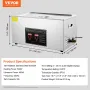 VEVOR Ultrasonic Cleaner med Digital Timer & Heater, Professionel Ultra Sonic Smykkerenser, Rustfrit Stål Opvarmet Rengøring