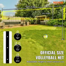 VEVOR Outdoor Portable Volleyball Net System, Adjustable Height Steel Poles, Professional Volleyball Set with PVC Volleyball, Pu