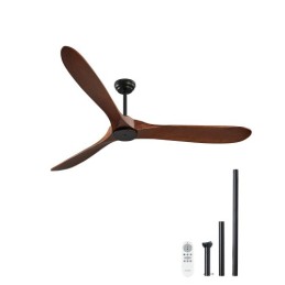 72" Wood Blade Ceiling Fan No Light Remote Control Reversible Motor Walnut