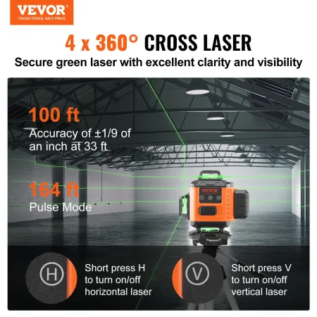 VEVOR Laser Level 3048 cm Green Cross Line Self Leveling High Accuracy Measuring