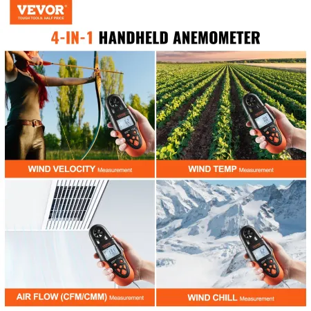 VEVOR Bluetooth Handheld Anemometer, 14℉-140℉, Digital Wind Speed Meter Gauge with LED Backlight Screen, Measures Wind Velocity 