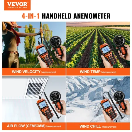 Split Handheld Anemometer, 14℉-140℉, Digital Wind Speed CFM Meter Gauge with LED Backlight Screen, Measures Wind Velocity Wind T