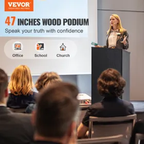 VEVOR Podium Stand, 119 cm Hostess Stand with 4 Rolling Wheels, Wood Podium with Storage Shelves, and Slant Desktop, Lecterns & 