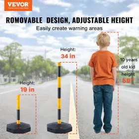 Adjustable Traffic Delineator Post Cones, 4 Pack, Traffic Safety Delineator Barrier with Fillable Base 8FT Chain, for Traffic Co