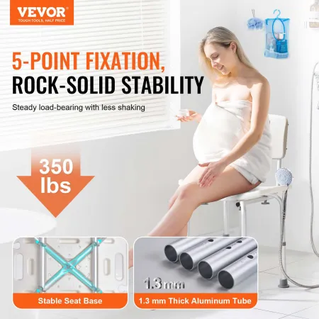 VEVOR Shower Chair, Shower Seat with Back, Adjustable Height Shower Stool, Shower Chair for Inside Shower Bathtub, Non-slip Bath