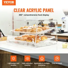 VEVOR Pastry Display Case, 2-Tier Commercial Countertop Bakery Display Case, Acrylic Display Box with Rear Door Access & Removab