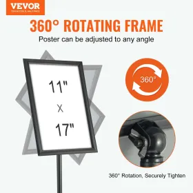 VEVOR Pedestal Sign Holder, 11 x 17 Inch Vertical and Horizontal Adjustable Poster Stand, Heavy-Duty Floor Standing Sign Holder 