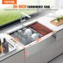 VEVOR Farmhouse Kitchen Sink, 304 Stainless Steel Drop-In Sinks, Top Mount Single Bowl Basin with Ledge & Accessories, Household