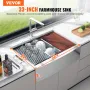 VEVOR Farmhouse Kitchen Sink, 304 Stainless Steel Drop-In Sinks, Top Mount Single Bowl Basin with Ledge & Accessories, Household