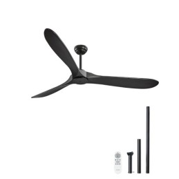 72" Wood Blade Ceiling Fan No Light Remote Control Reversible Motor Black