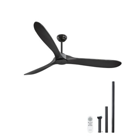 72" Wood Blade Ceiling Fan No Light Remote Control Reversible Motor Black