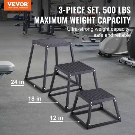 VEVOR Plyometric Jump Boxes, 12/18/24 Inch Plyo Box, Platform and Jumping Agility Box, Anti-Slip Fitness Exercise Step Up Box Se