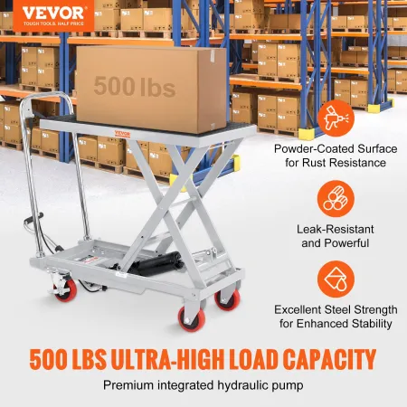Hydraulic Lift Table Cart, 500lbs Capacity 28.5" Lifting Height, Manual Single Scissor Lift Table with 4 Wheels and Non-slip Pad