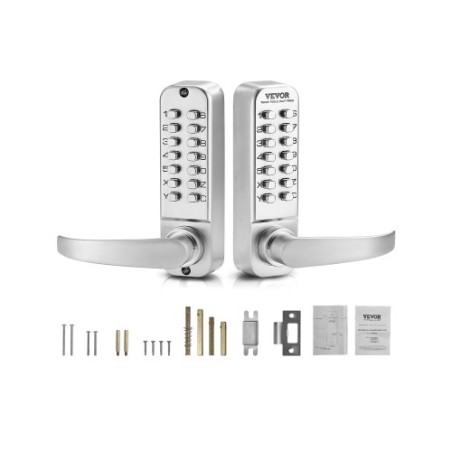 Mechanical Keyless Entry Door Lock 14 Key Mechanical Keypad Lock Sliver