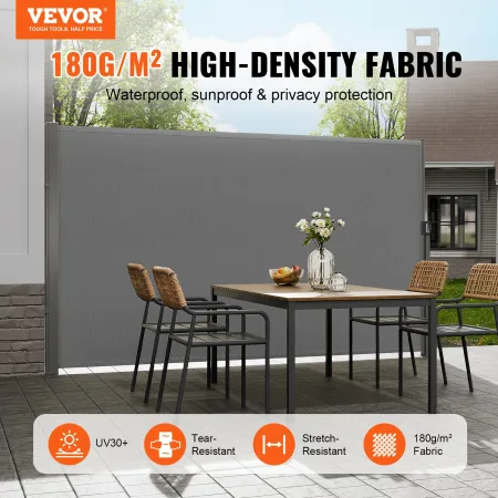 VEVOR Retractable Side Awning, 71''x 138'' Outdoor Privacy Screen, 180g Polyester Water-proof Retractable Patio Screen, UV 30+ R