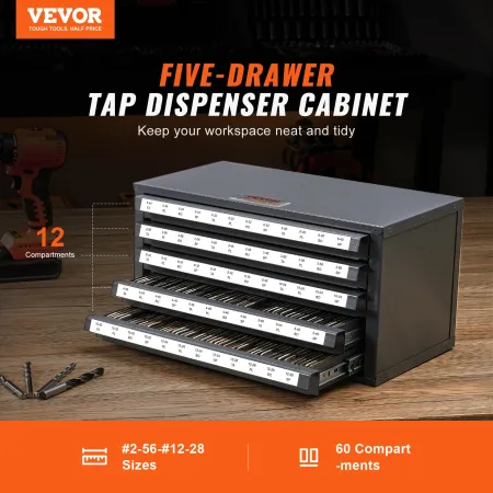 VEVOR Tap Dispenser Cabinet, Five-Drawer Tap Organizer Cabinet for 2-56-12-28 Steel Tap Dispenser Organizer Cabinet with Labels,