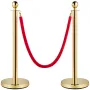 VEVOR Velvet Ropes and Posts, 5 ft/1.5 m Red Rope, Stainless Steel Gold Stanchion with Ball Top, Red Crowd Control Barrier Used 