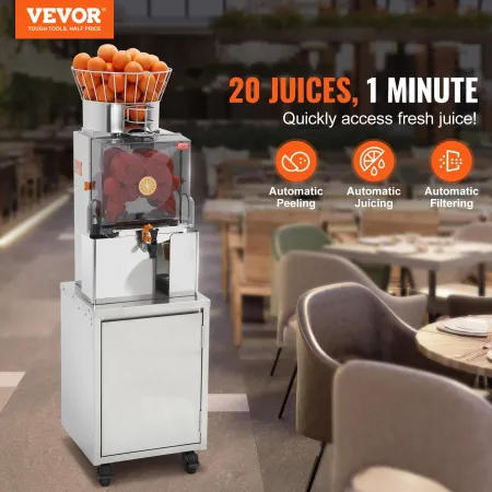 VEVOR kommerciel appelsinjuicer, 120W automatisk fodringsjuicepresser med vandhane, rustfrit stål juicer 25 appelsiner