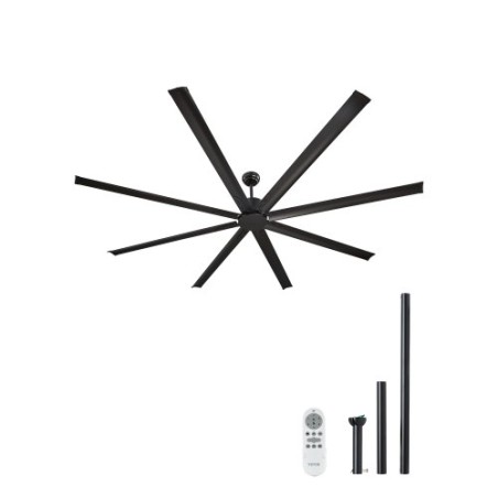 244 cm Aluminum Ceiling Fan Without Light Remote Control DC Motor Black