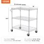VEVOR Kitchen Utility Cart, 3 Tiers, Wire Rolling Cart with 661LBS Capacity, Steel Service Cart on Wheels, Metal Storage Trolley