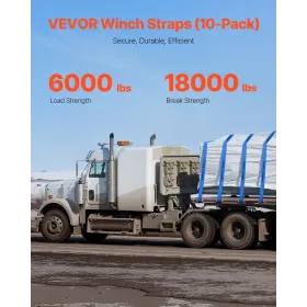 VEVOR Winch Straps, 4" x 30', 6000 lbs Load Capacity, 18000 lbs Breaking Strength, Truck Straps with Flat Hook, Flatbed Tie Down