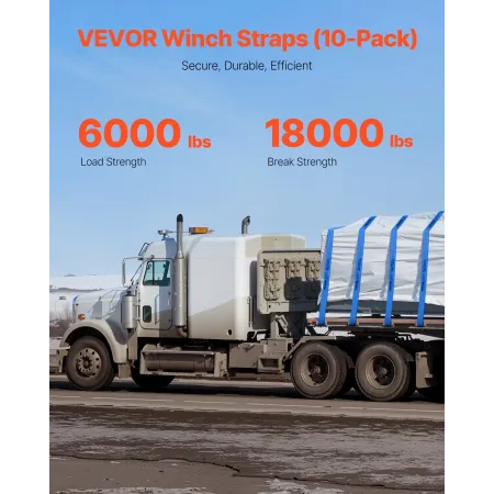 Winch Straps, 4" x 30', 6000 lbs Load Capacity, 18000 lbs Breaking Strength, Truck Straps with Flat Hook, Flatbed Tie Downs Carg