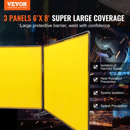 Welding Screen with Frame, 6' x 8' 3 Panel Welding Curtain Screens, Flame-Resistant Vinyl Welding Protection Screen on 12 Swivel